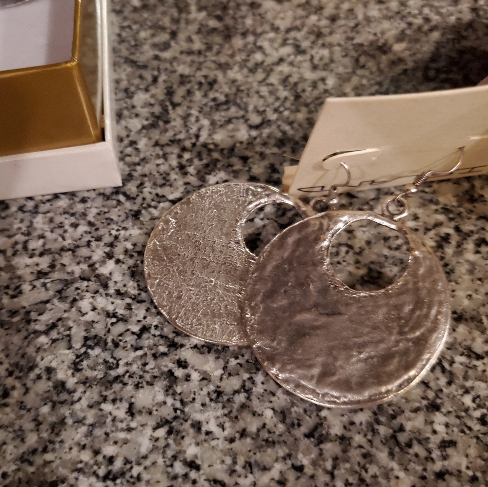 Celine Turkish Island Silver Textured Earrings - Picture 2 of 8
